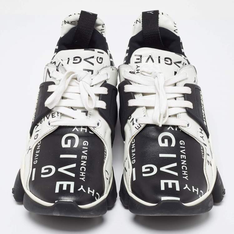 Pre Owned Givenchy Black/White Logo Print Leather Jaw Sneakers Size 41