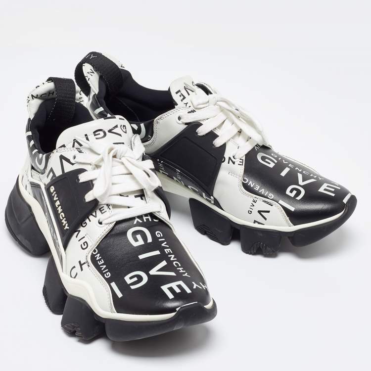 Pre Owned Givenchy Black/White Logo Print Leather Jaw Sneakers Size 41