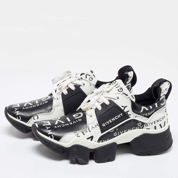 Givenchy Black White Logo Print Leather Jaw Sneakers Size 41 Givenchy TLC