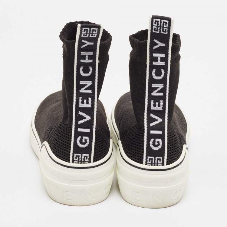 Pre Owned Givenchy Black/White Knit Fabric George V Slip On Sneakers Size 39