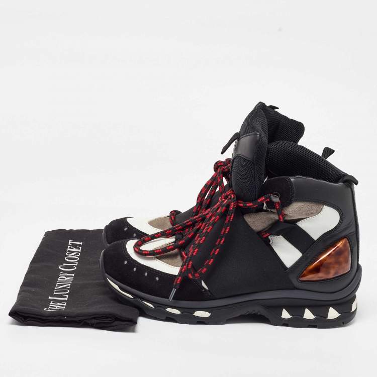 Pre Owned Givenchy Black/White Leather and Suede Hiker High Top Sneakers Size 42