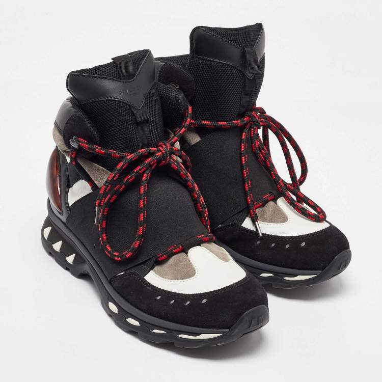 Pre Owned Givenchy Black/White Leather and Suede Hiker High Top Sneakers Size 42