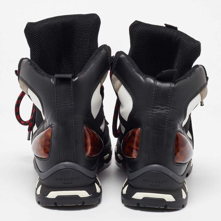Pre Owned Givenchy Black/White Leather and Suede Hiker High Top Sneakers Size 42