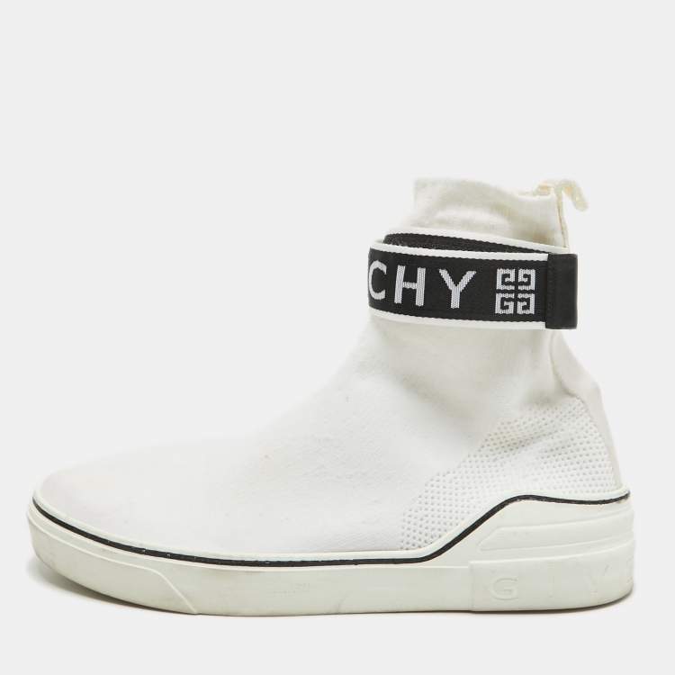 Pre Owned Givenchy White Knit Fabric High Top Sneakers Size 44