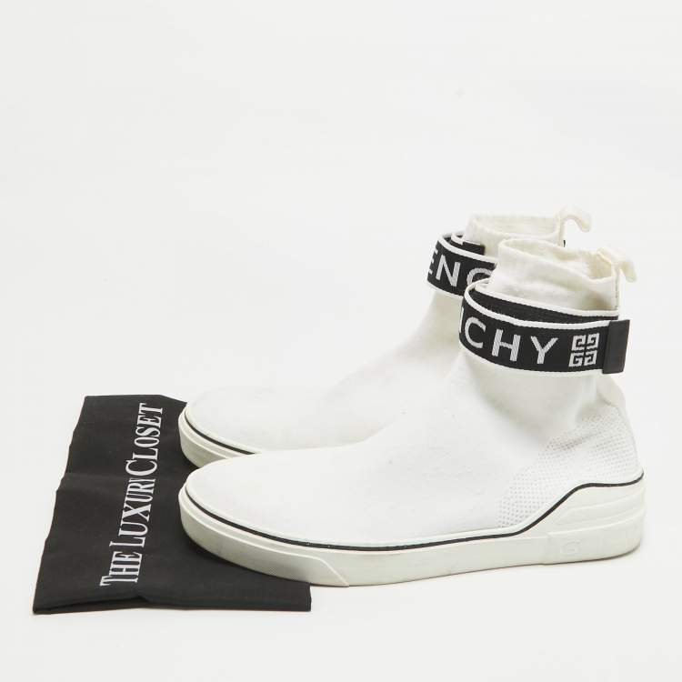 Pre Owned Givenchy White Knit Fabric High Top Sneakers Size 44