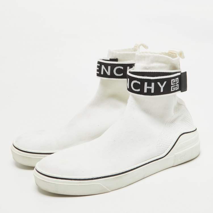 Pre Owned Givenchy White Knit Fabric High Top Sneakers Size 44