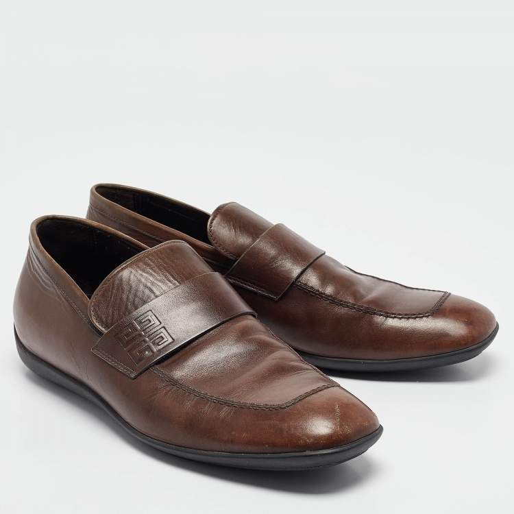 Pre Owned Givenchy Brown Leather Slip On Loafers Size 42