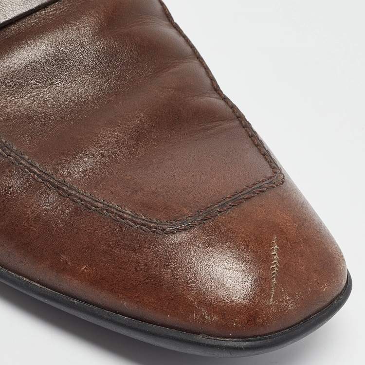 Pre Owned Givenchy Brown Leather Slip On Loafers Size 42