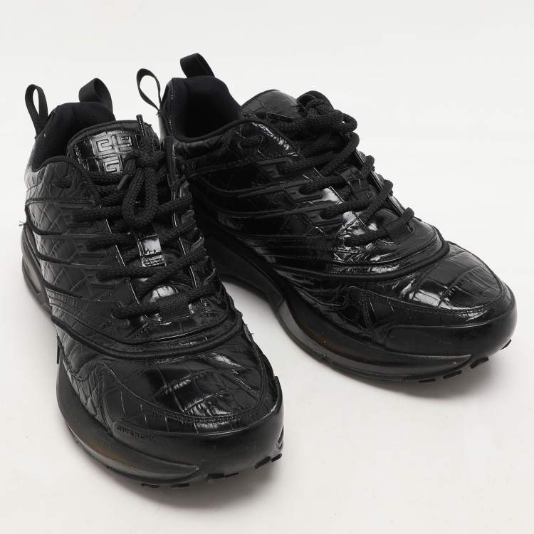 Pre Owned Givenchy Black Croc Embossed Leather GIV 1 Low Top Sneakers Size 41