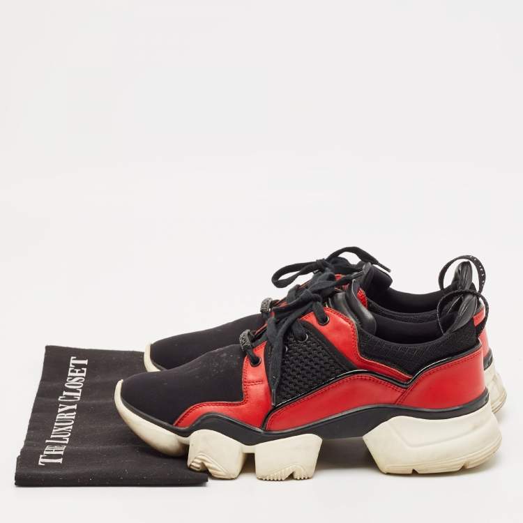 Pre Owned Givenchy Red/Black Leather And Neoprene Fabric Jaw Low Top Sneakers Size 43