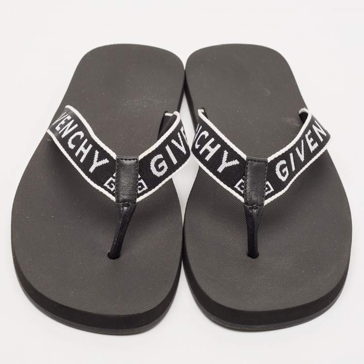 Pre Owned Givenchy Black Canvas and Leather Thong Slides Size 45