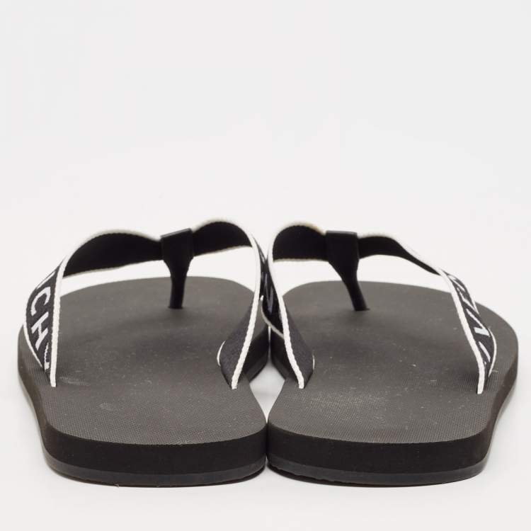 Pre Owned Givenchy Black Canvas and Leather Thong Slides Size 45