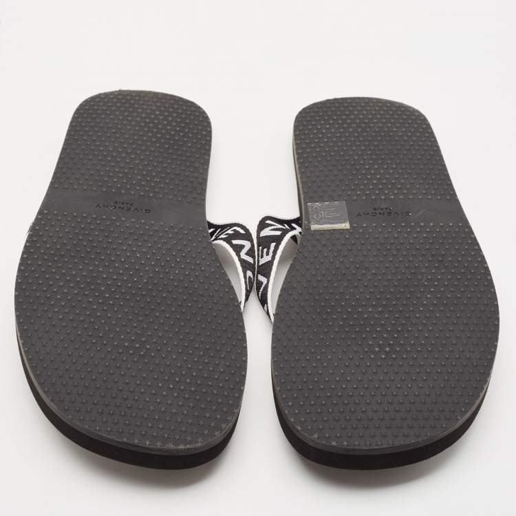 Pre Owned Givenchy Black Canvas and Leather Thong Slides Size 45
