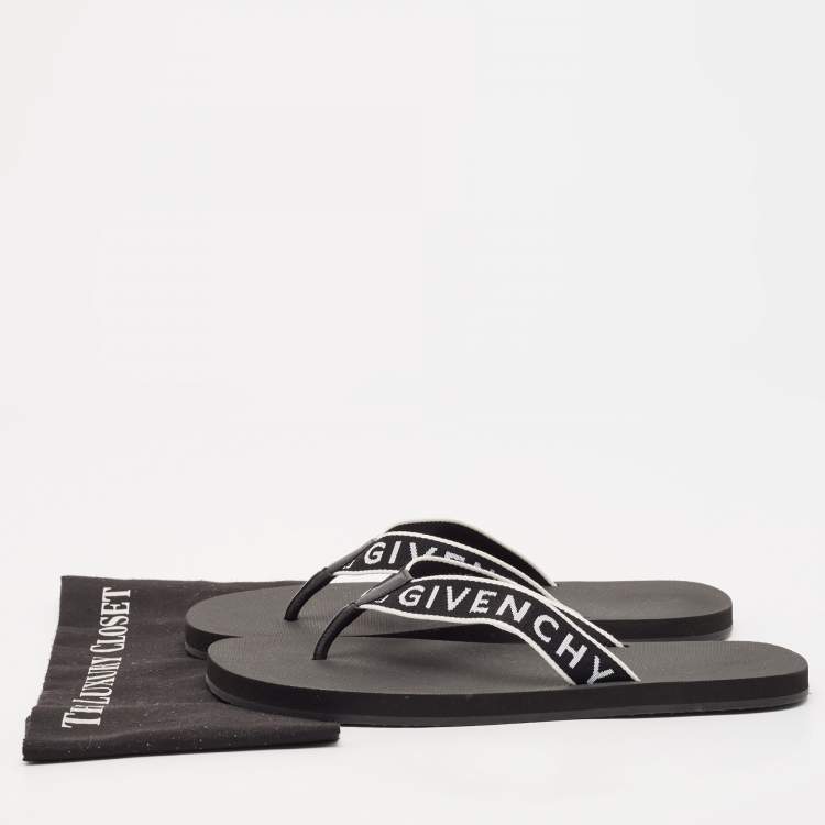 Pre Owned Givenchy Black Canvas and Leather Thong Slides Size 45