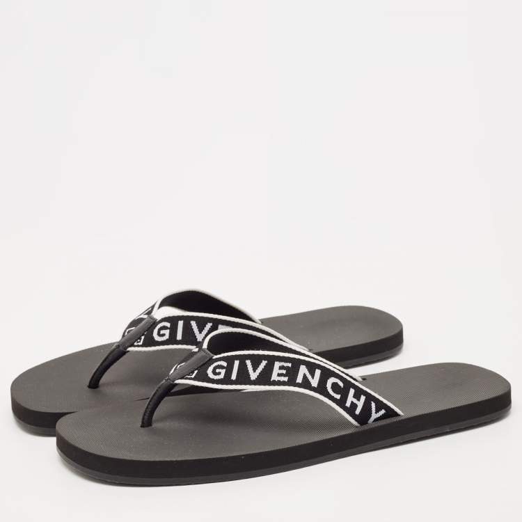 Pre Owned Givenchy Black Canvas and Leather Thong Slides Size 45