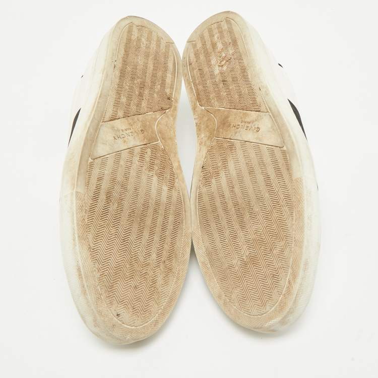 Pre Owned Givenchy White/Black Leather and Stretch Band Slip On Sneakers Size 45