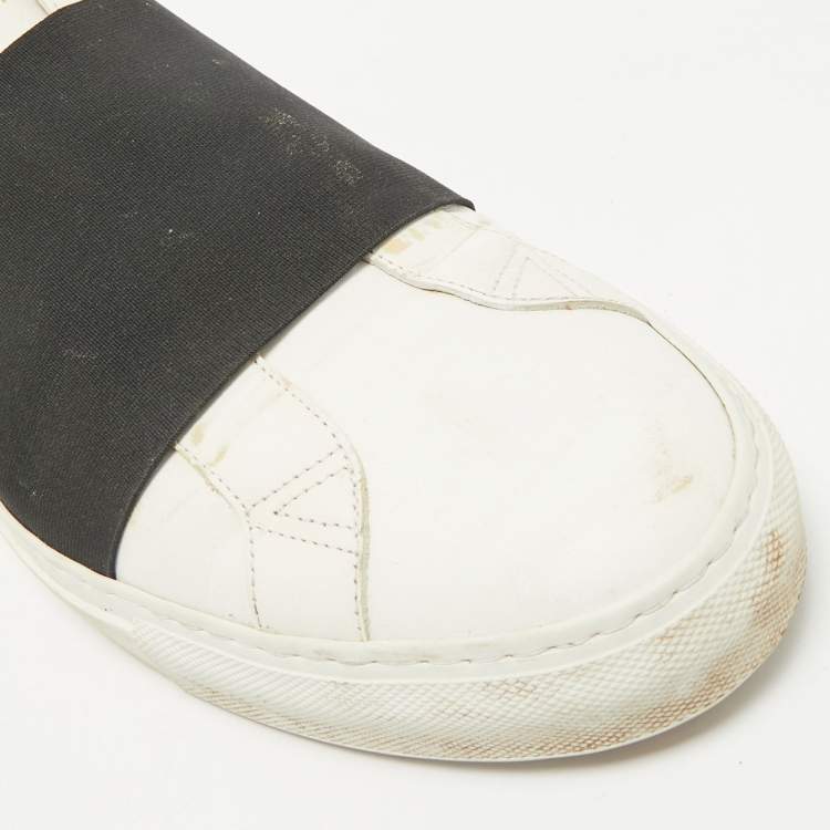 Pre Owned Givenchy White/Black Leather and Stretch Band Slip On Sneakers Size 45