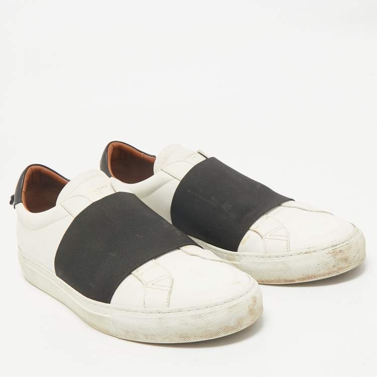 Pre Owned Givenchy White/Black Leather and Stretch Band Slip On Sneakers Size 45
