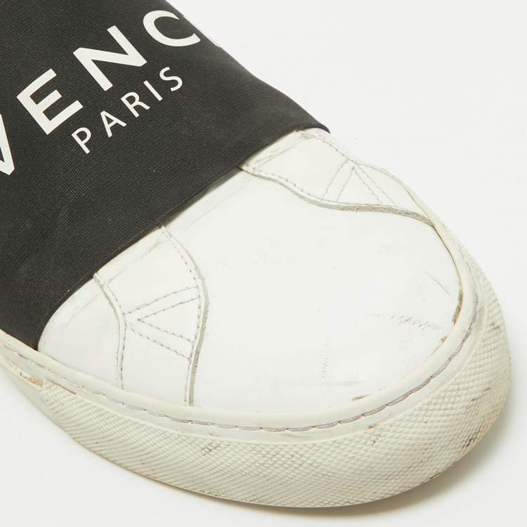 Pre Owned Givenchy Black/White Leather Urban Street Logo Slip On Sneakers Size 45