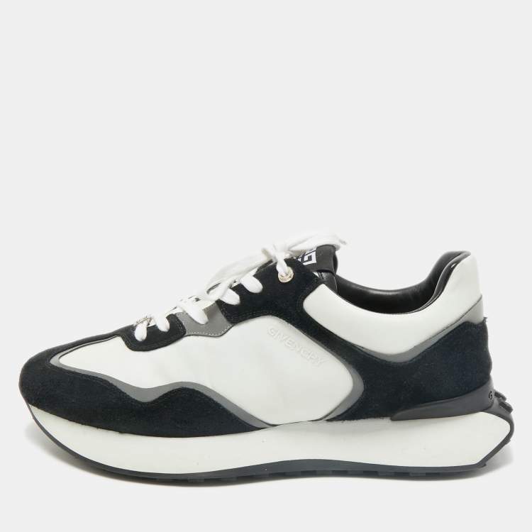 Pre Owned Givenchy White/Black Nylon and Suede GIV Runner Sneakers Size 45