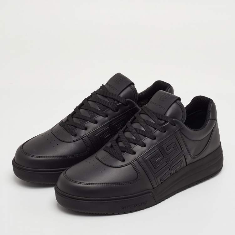 Pre Owned Givenchy G4 Size 42.5 Black Leather Logo Embossed Low Top Sneakers