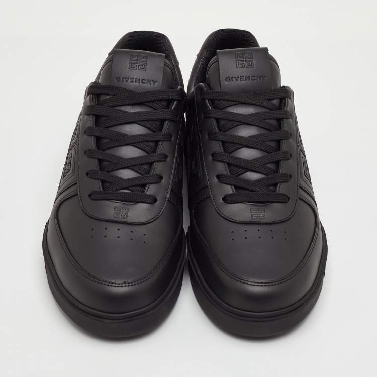 Pre Owned Givenchy G4 Size 42.5 Black Leather Logo Embossed Low Top Sneakers