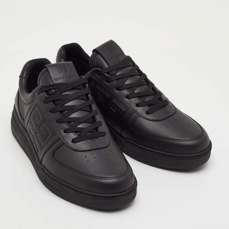 Pre Owned Givenchy G4 Size 42.5 Black Leather Logo Embossed Low Top Sneakers