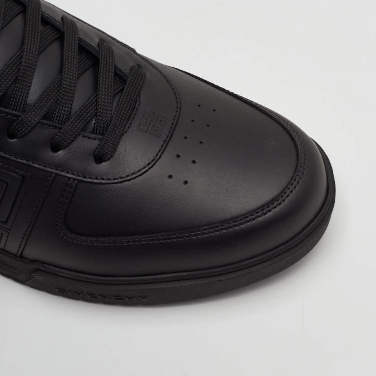 Pre Owned Givenchy G4 Size 42.5 Black Leather Logo Embossed Low Top Sneakers