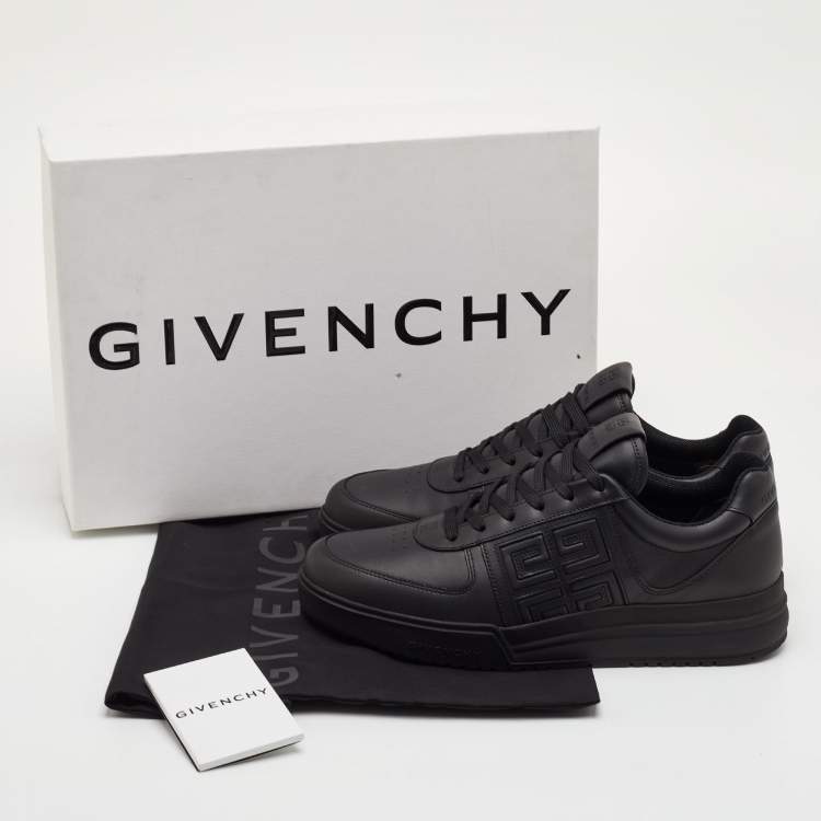 Pre Owned Givenchy G4 Size 42.5 Black Leather Logo Embossed Low Top Sneakers