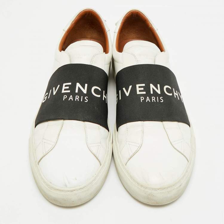 Pre Owned Givenchy Urban Street Size 44 White/Black Leather Slip On Sneakers