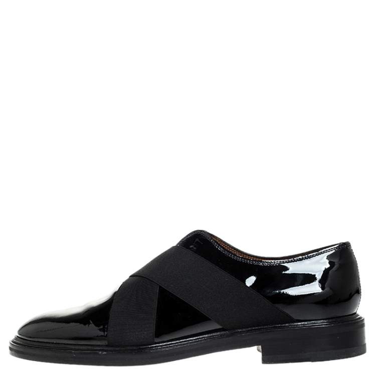 Pre Owned Givenchy Black Patent Leather Criss Cross Elastic Oxfords Size 42.5