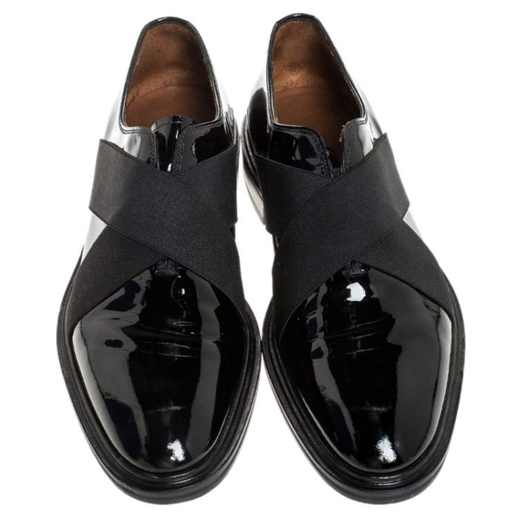 Pre Owned Givenchy Black Patent Leather Criss Cross Elastic Oxfords Size 42.5
