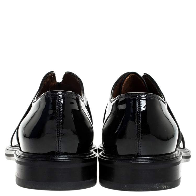 Pre Owned Givenchy Black Patent Leather Criss Cross Elastic Oxfords Size 42.5