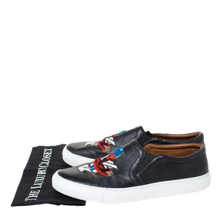 Pre Owned Givenchy Black Leather Embroidered Slip-On Sneakers Size 44