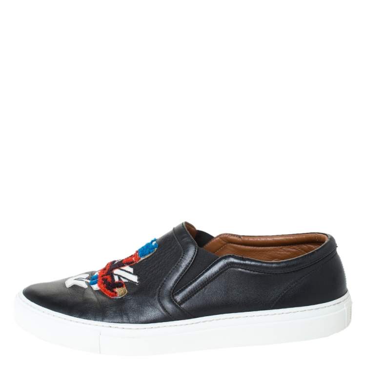 Pre Owned Givenchy Black Leather Embroidered Slip-On Sneakers Size 44