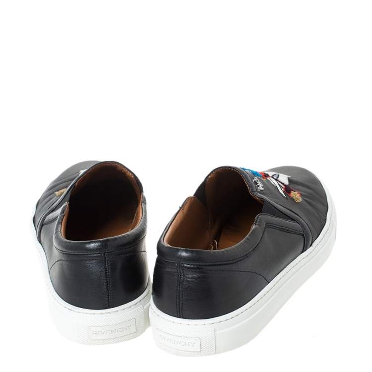 Pre Owned Givenchy Black Leather Embroidered Slip-On Sneakers Size 44