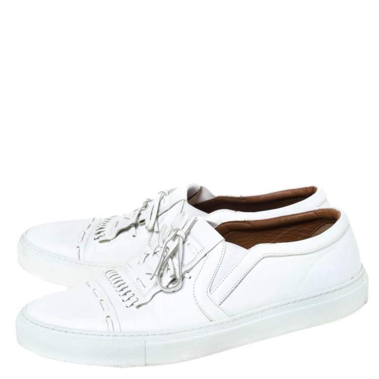 Pre Owned Givenchy White Leather Bow And Stitch Detail Slip On Sneaker Size 44