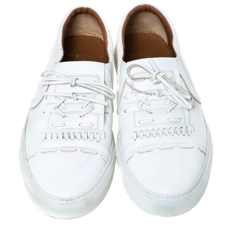 Pre Owned Givenchy White Leather Bow And Stitch Detail Slip On Sneaker Size 44