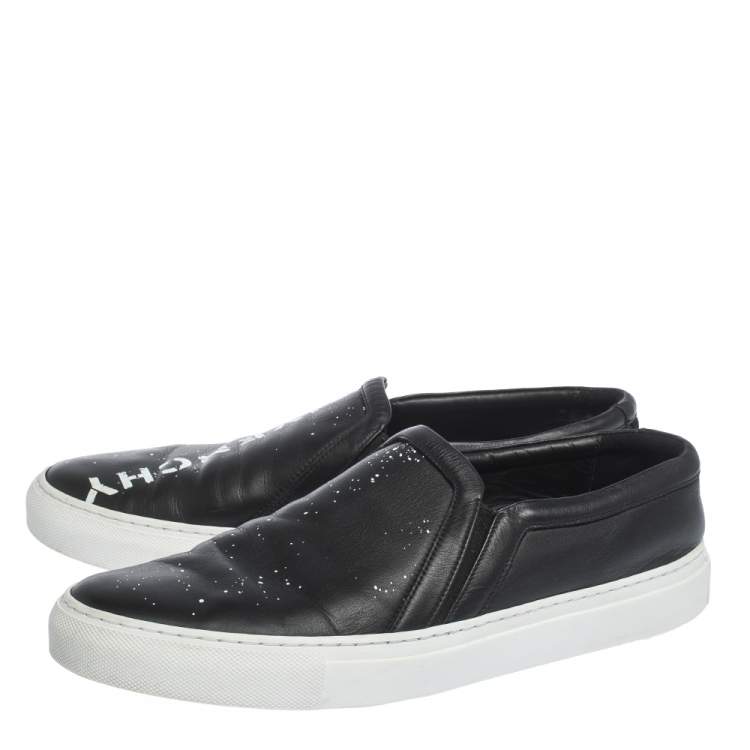 Pre Owned Givenchy Black Logo Printed Leather Slip On Sneakers Size 43