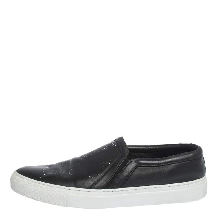 Pre Owned Givenchy Black Logo Printed Leather Slip On Sneakers Size 43