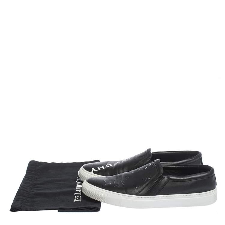 Pre Owned Givenchy Black Logo Printed Leather Slip On Sneakers Size 43