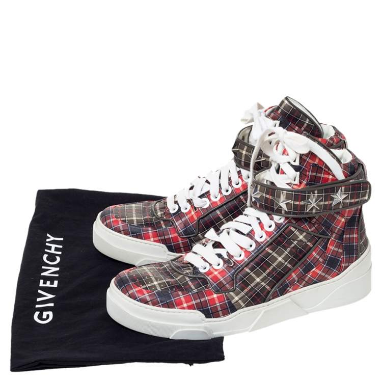 Pre Owned Givenchy Multicolor Plaid Leather Tyson Star Studded High Top Sneakers Size 45