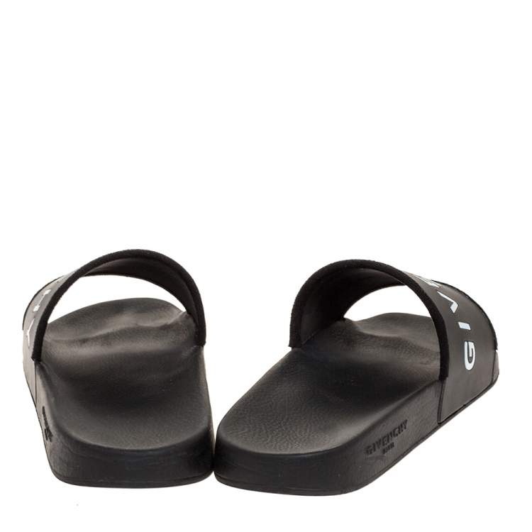 Pre Owned Givenchy Black Rubber Logo Slides Size 44