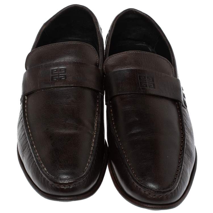 Pre Owned Givenchy Dark Brown Leather Slip On Loafers Size 42