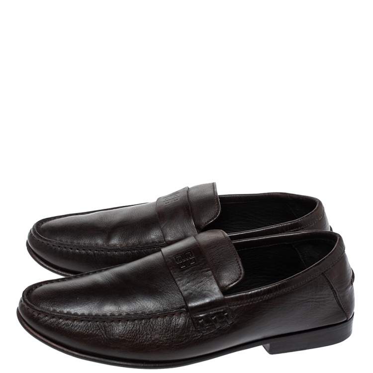 Pre Owned Givenchy Dark Brown Leather Slip On Loafers Size 42
