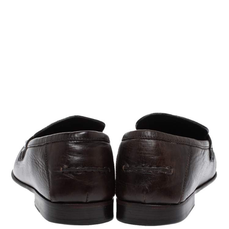 Pre Owned Givenchy Dark Brown Leather Slip On Loafers Size 42