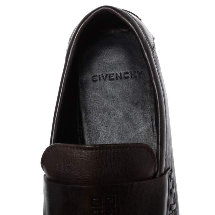 Pre Owned Givenchy Dark Brown Leather Slip On Loafers Size 42