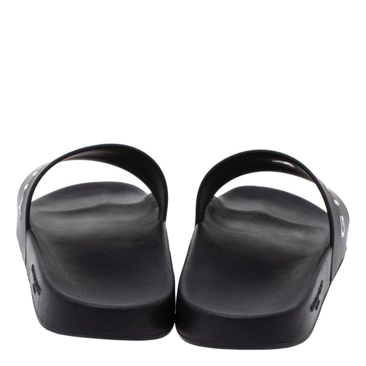Pre Owned Givenchy Black Rubber Logo Pool Slides Size 44