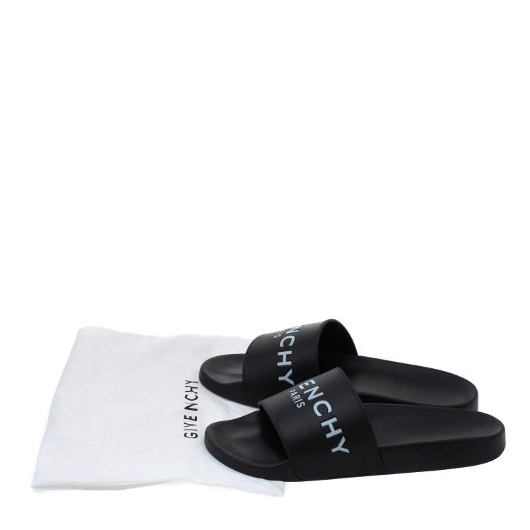 Pre Owned Givenchy Black Rubber Logo Pool Slides Size 44