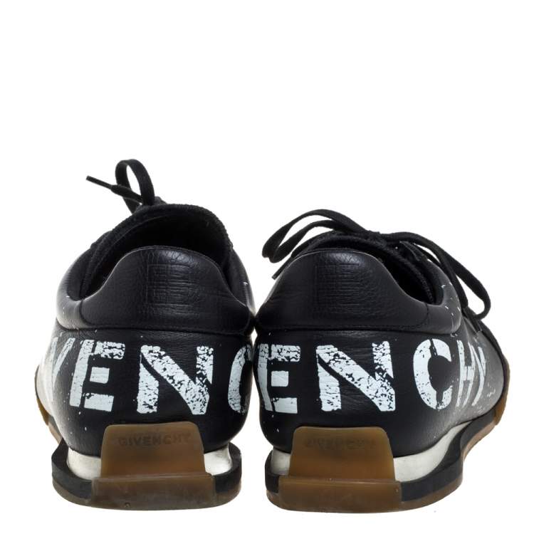 Pre Owned Givenchy Black Leather And Suede Logo Script Low Top Sneakers Size 42
